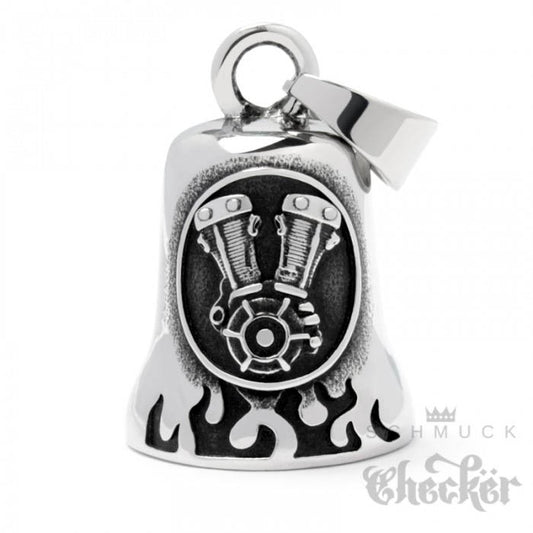 Glücksglocke - Motorrad V2-Motorblock silber poliert