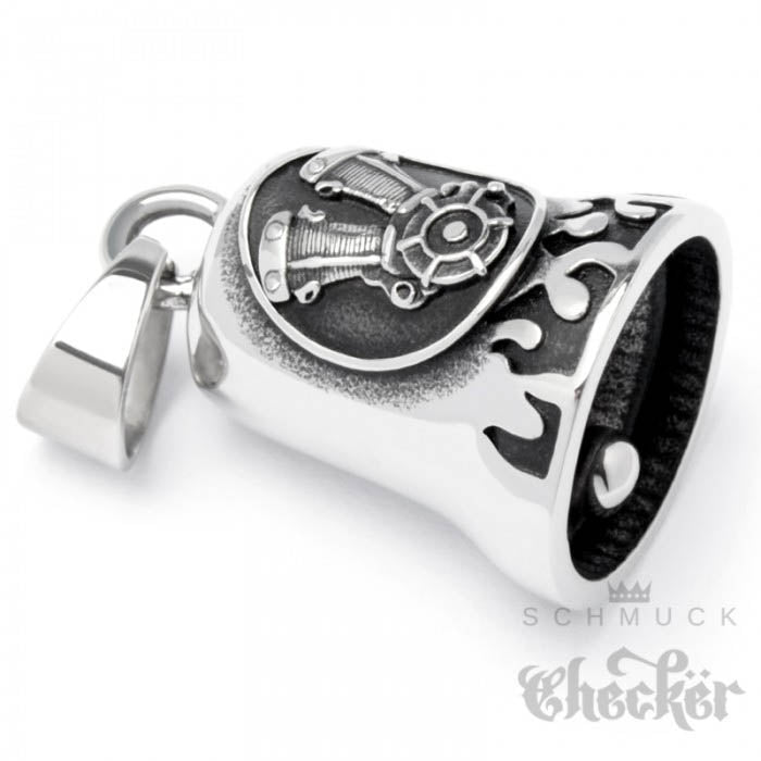 Glücksglocke - Motorrad V2-Motorblock silber poliert