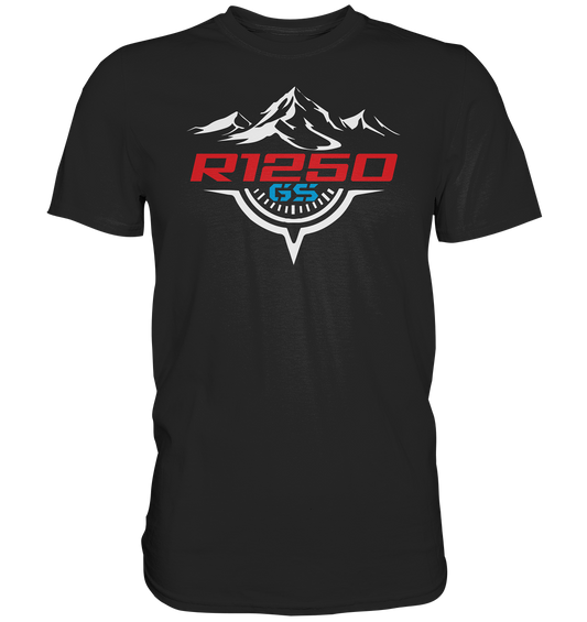 R1250GS mit Kompass und Bergen - Premium unisex Shirt
