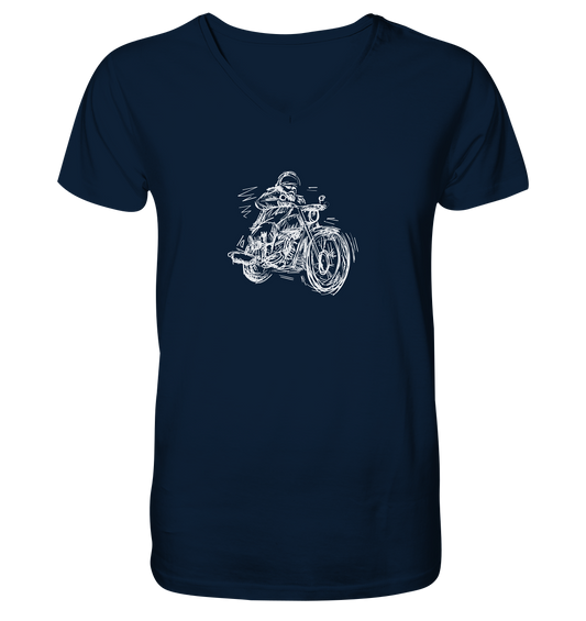 Stilisierter Biker weiß - Premium V-Neck Shirt - mehrere Farben