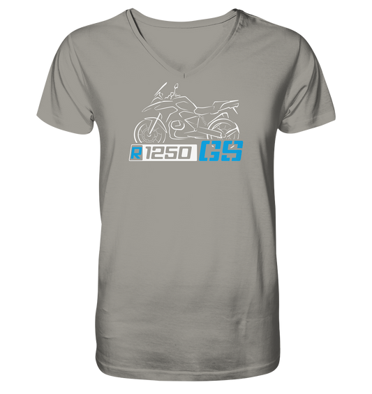 R1250GS Schriftzug mit stilisiertem Motorrad - V-Neck Shirt