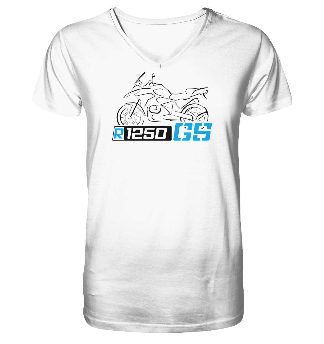 R1250GS Schriftzug mit stilisiertem Motorrad - V-Neck Shirt