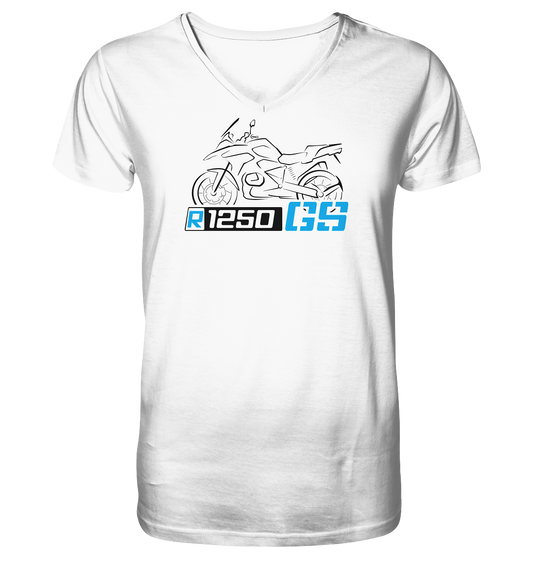 R1250GS Schriftzug mit stilisiertem Motorrad - V-Neck Shirt