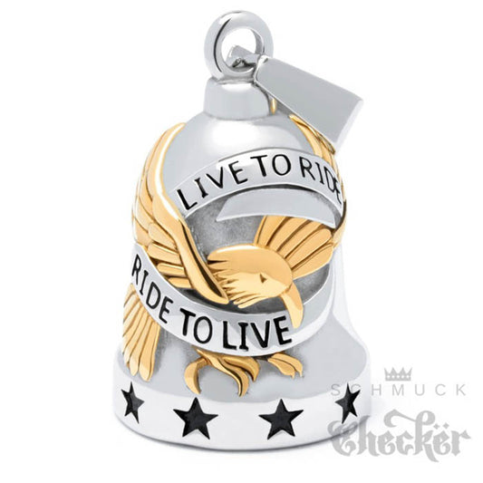 Glücksglocke - Live to Ride Biker-Bell mit Adler silber/gold poliert