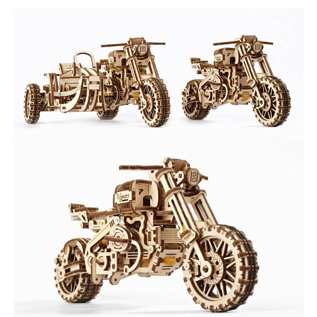 Modell-Bausatz - Mechanisches Holz-Motorrad Scrambler UGR-10 mit Beiwagen