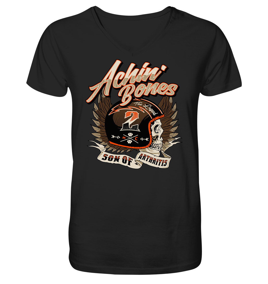 Sons of Arthritis - Achin Bones - V-Neck Shirt. Motiv Vorderseite.