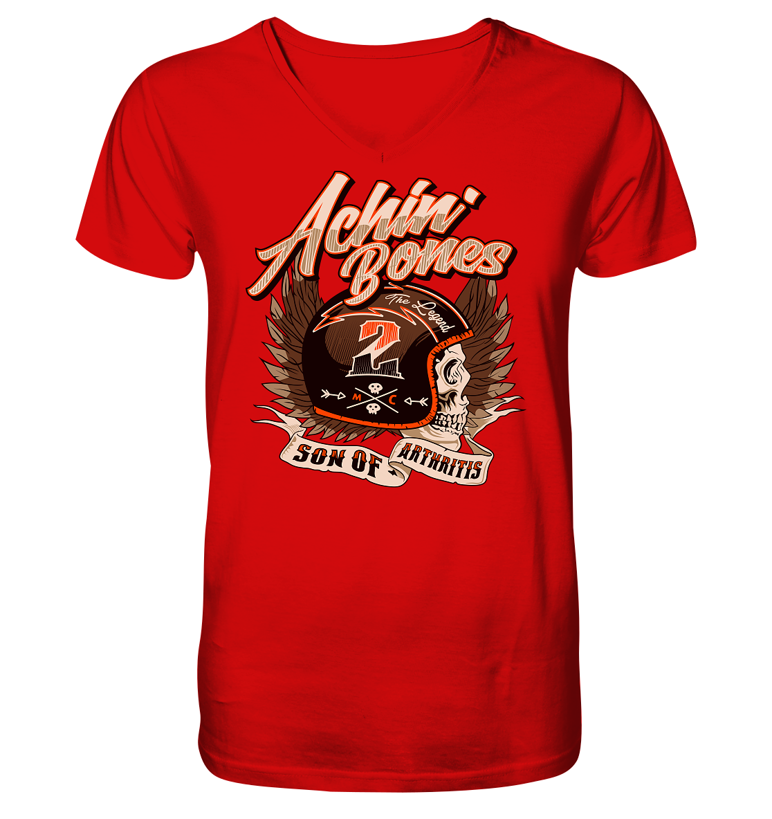Sons of Arthritis - Achin Bones - V-Neck Shirt. Motiv Vorderseite.
