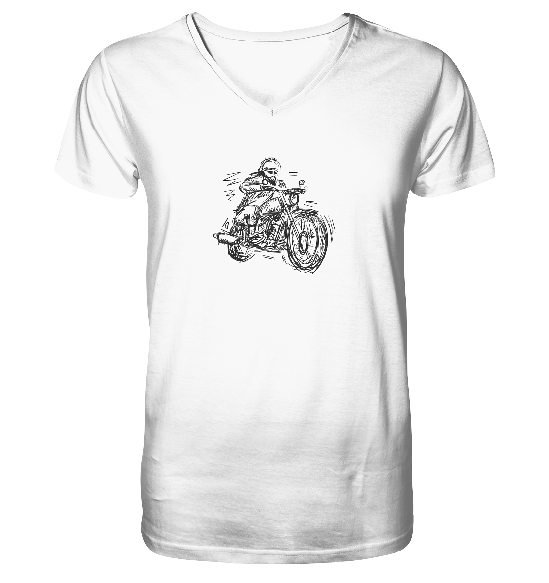 Stilisierter Biker - Premium V-Neck Shirt - nur in weiß