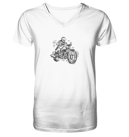 Stilisierter Biker - Premium V-Neck Shirt - nur in weiß