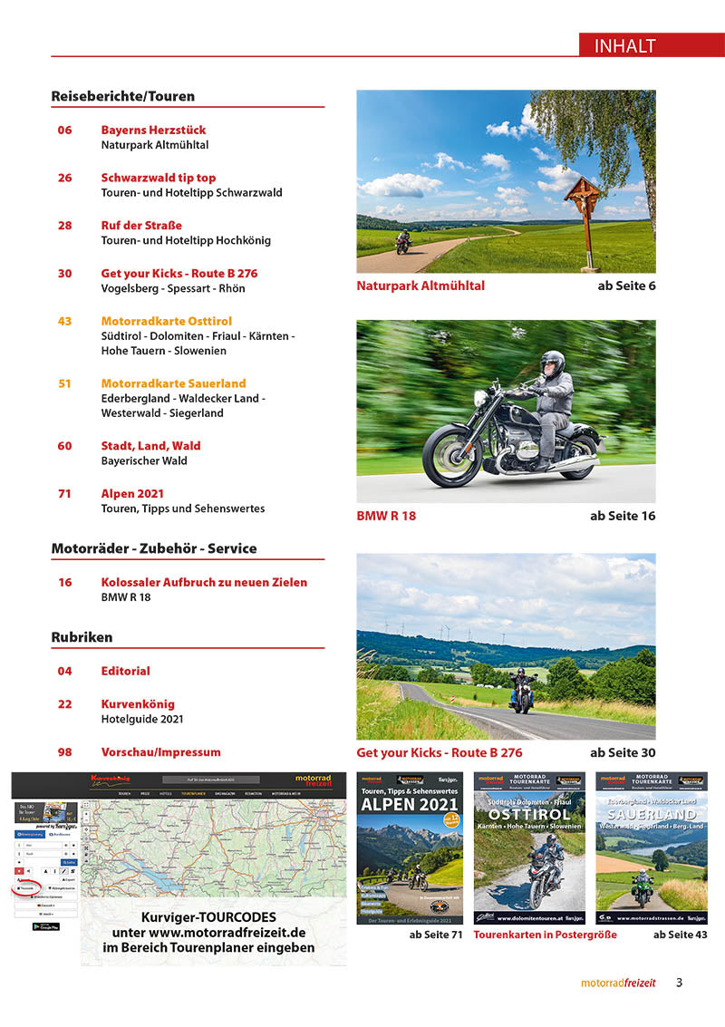 Motorradfreizeit/Motorradstrassen Ausgabe 01-2021 mit 2 Tourenkarten - Sonderpreis
