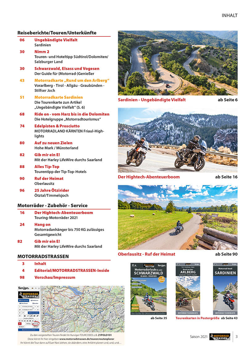 Motorradstrassen/Motorradfreizeit Ausgabe 02-2021 mit 2 Tourenkarten - Sonderpreis
