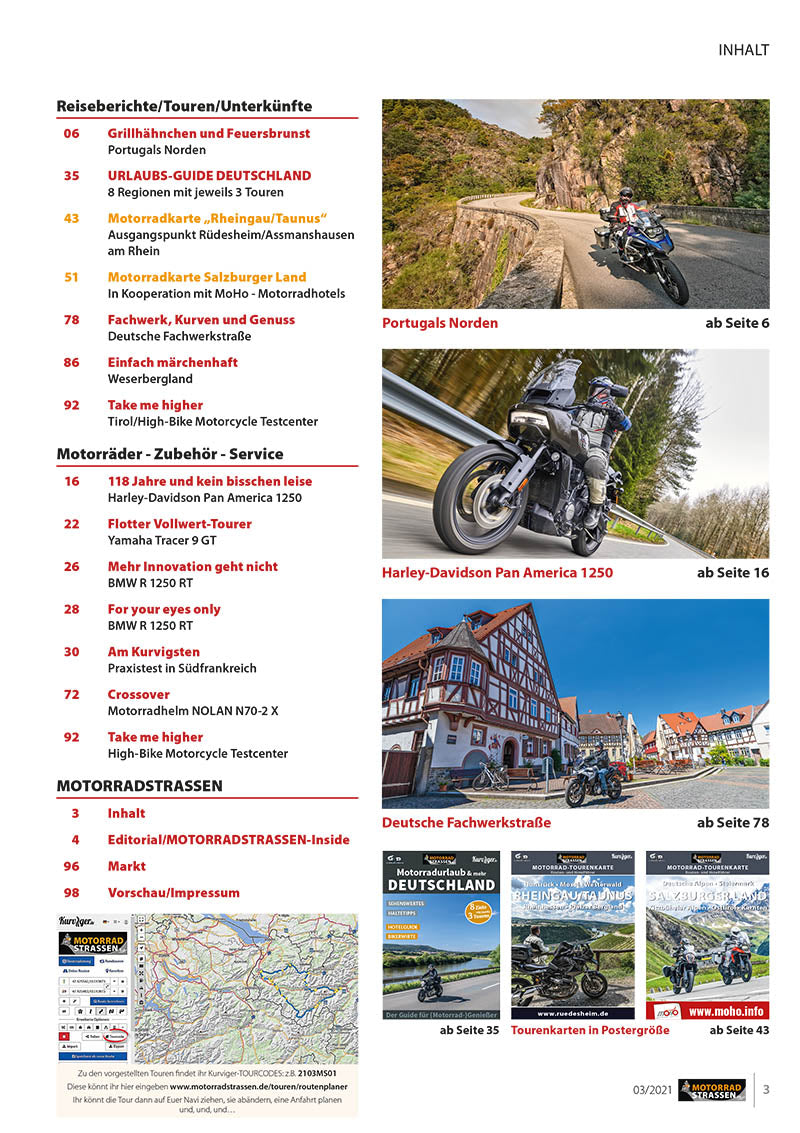 Motorradstrassen/Motorradfreizeit Ausgabe 03-2021 mit 2 Tourenkarten - Sonderpreis