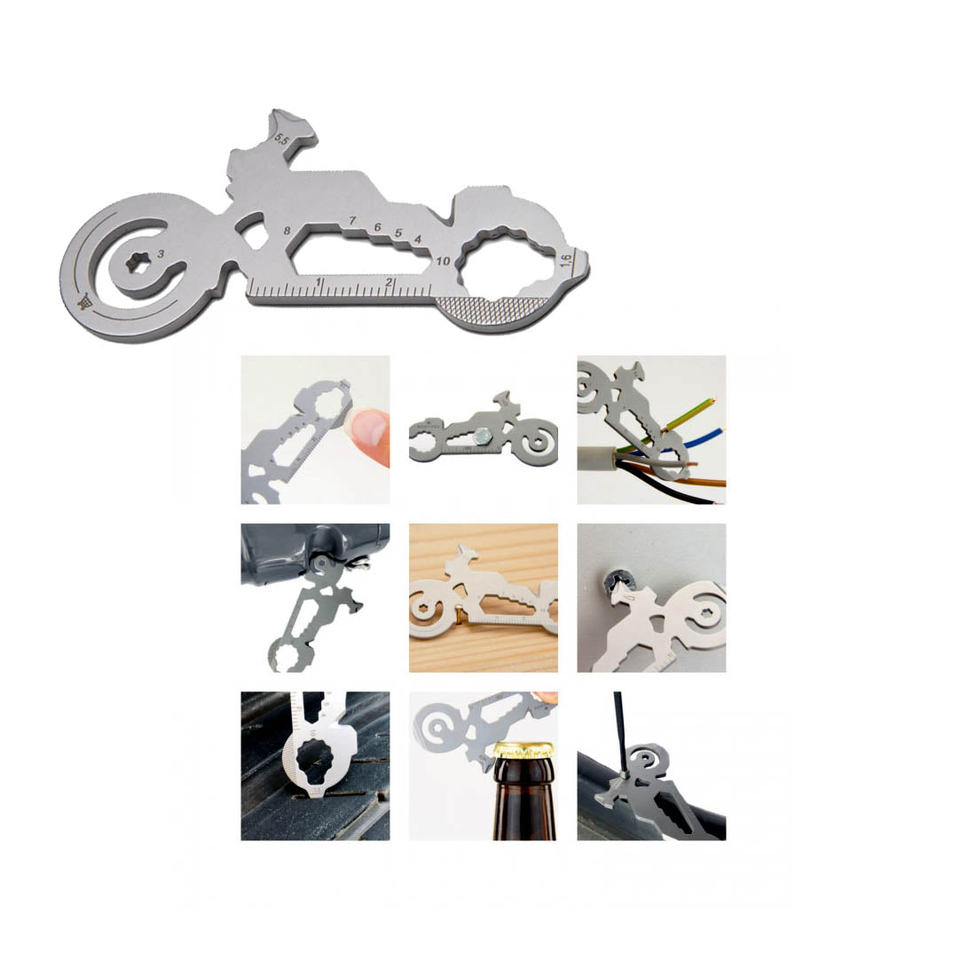 Genialer Schlüsselanhänger im Motorraddesign - Multitool mit 21 Funktionen